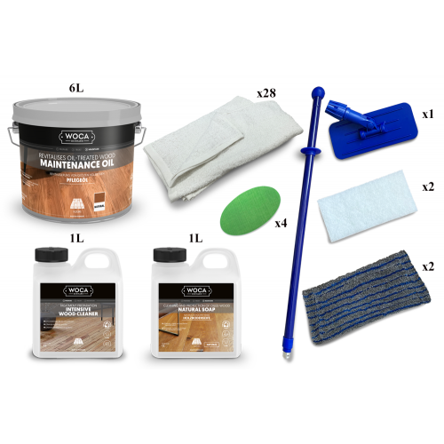 Kit Saving: DC047 (g) Reoil with Woca Maintenance Oil natural, work by hand, 181 to 210m2  (DC)